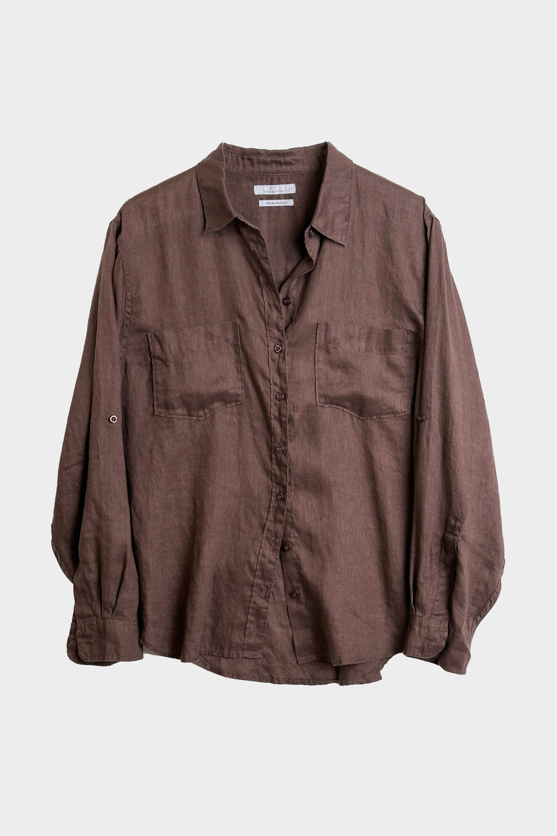 Brown Boyfriend Linen shirt on a white background