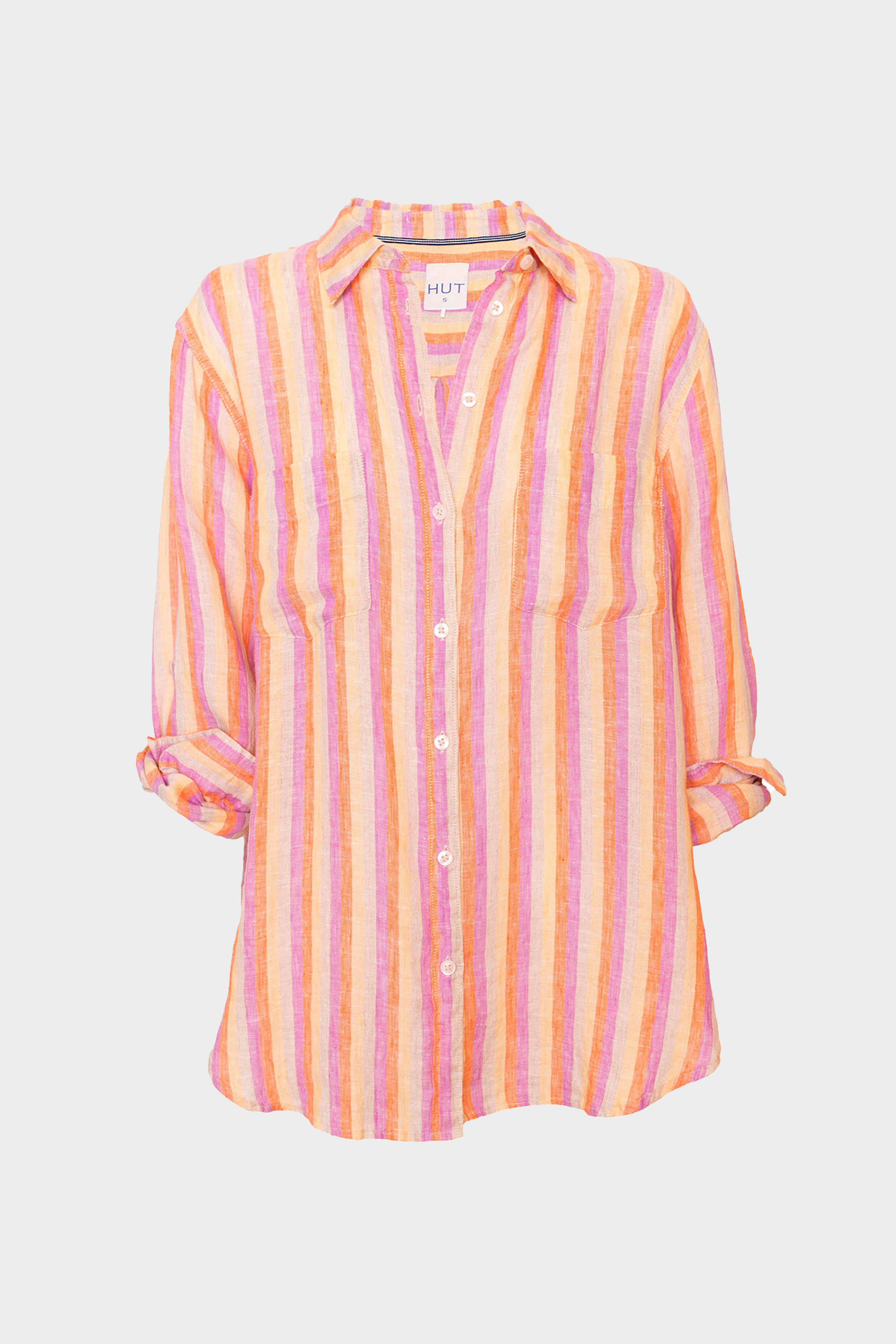 Hut Clothing multi coloured stripe Boyfriend linen shirt on a white background