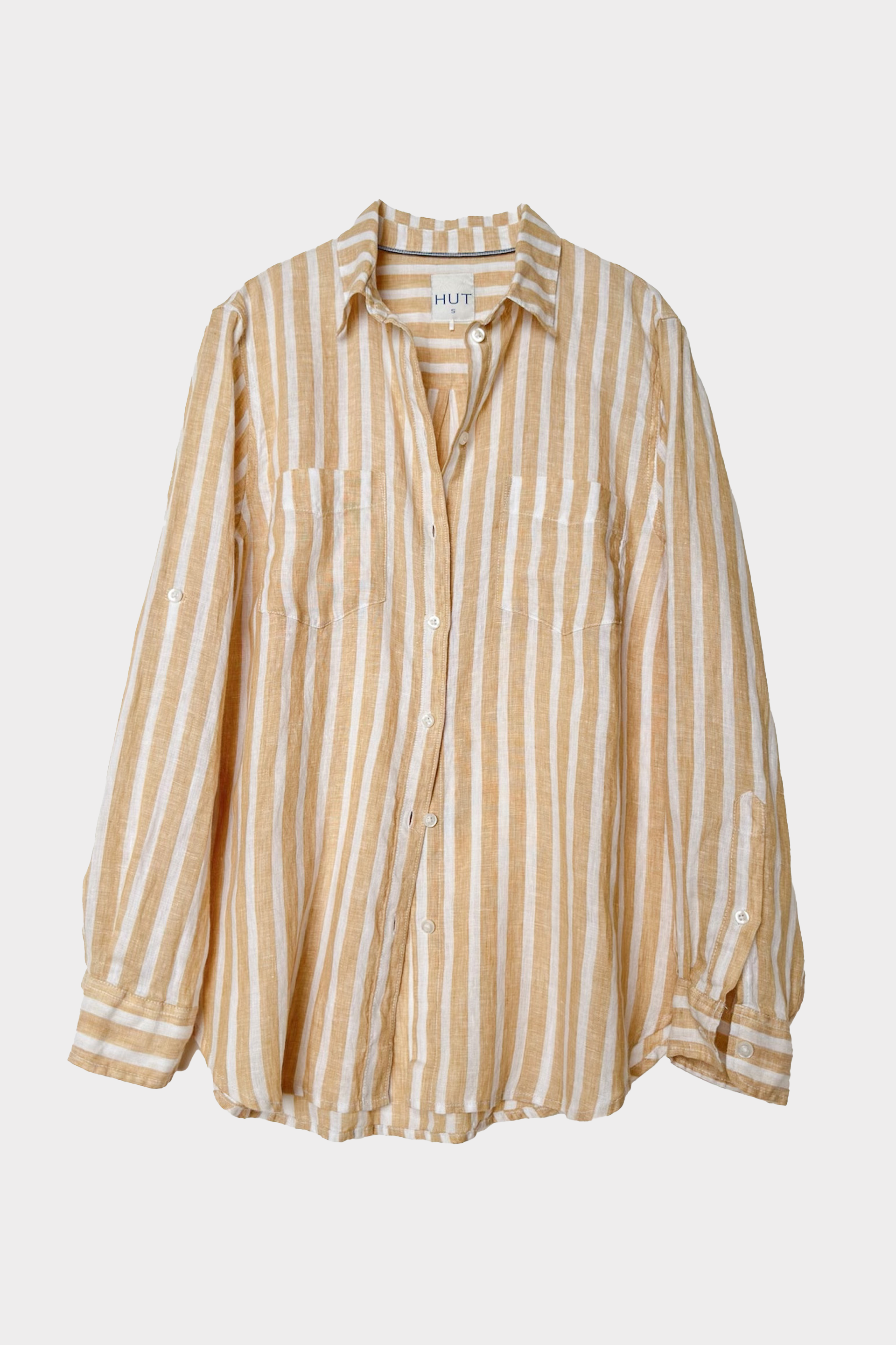 Hut Honeycomb Stripe Boyfriend Linen Shirt on a white background