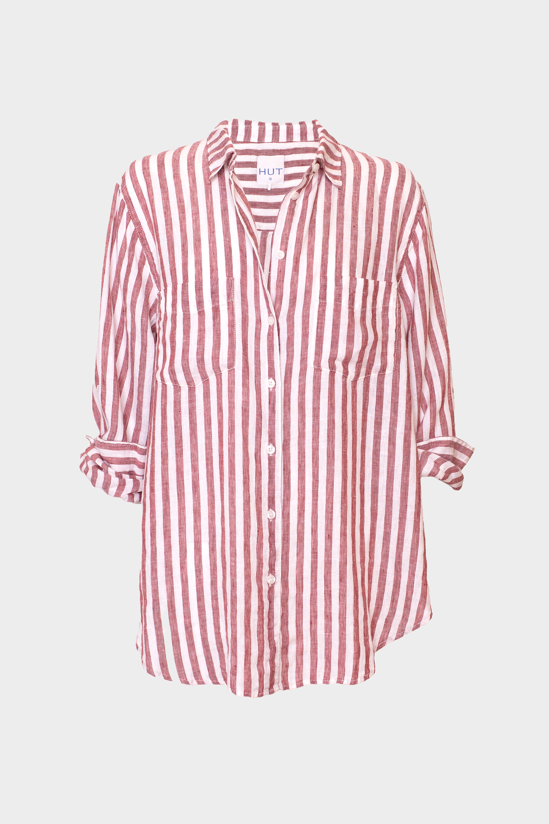 Hut Rhubarb Stripe Boyfriend Linen Shirt