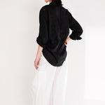 Back of Hut Black Embroidered Palm Boyfriend Linen Shirt