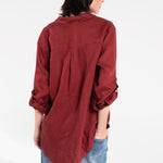 Back of Hut Burgundy Linen Boyfriend Shirt 