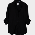 Black Linen Boyfriend shirt with no pockets on a white background