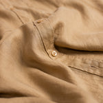 Close up of placket and buttons on Hut Clothing Croissant Boyfriend Linen Shirt