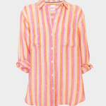 Hut Clothing multi coloured stripe Boyfriend linen shirt on a white background 