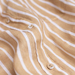 Close up of placket, self covered buttons and fabric