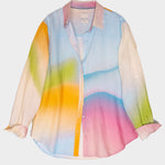 Multicolored oversized linen shirt with watercolor design on a white background