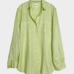 Light lime Green Linen Boyfriend shirt on a white background