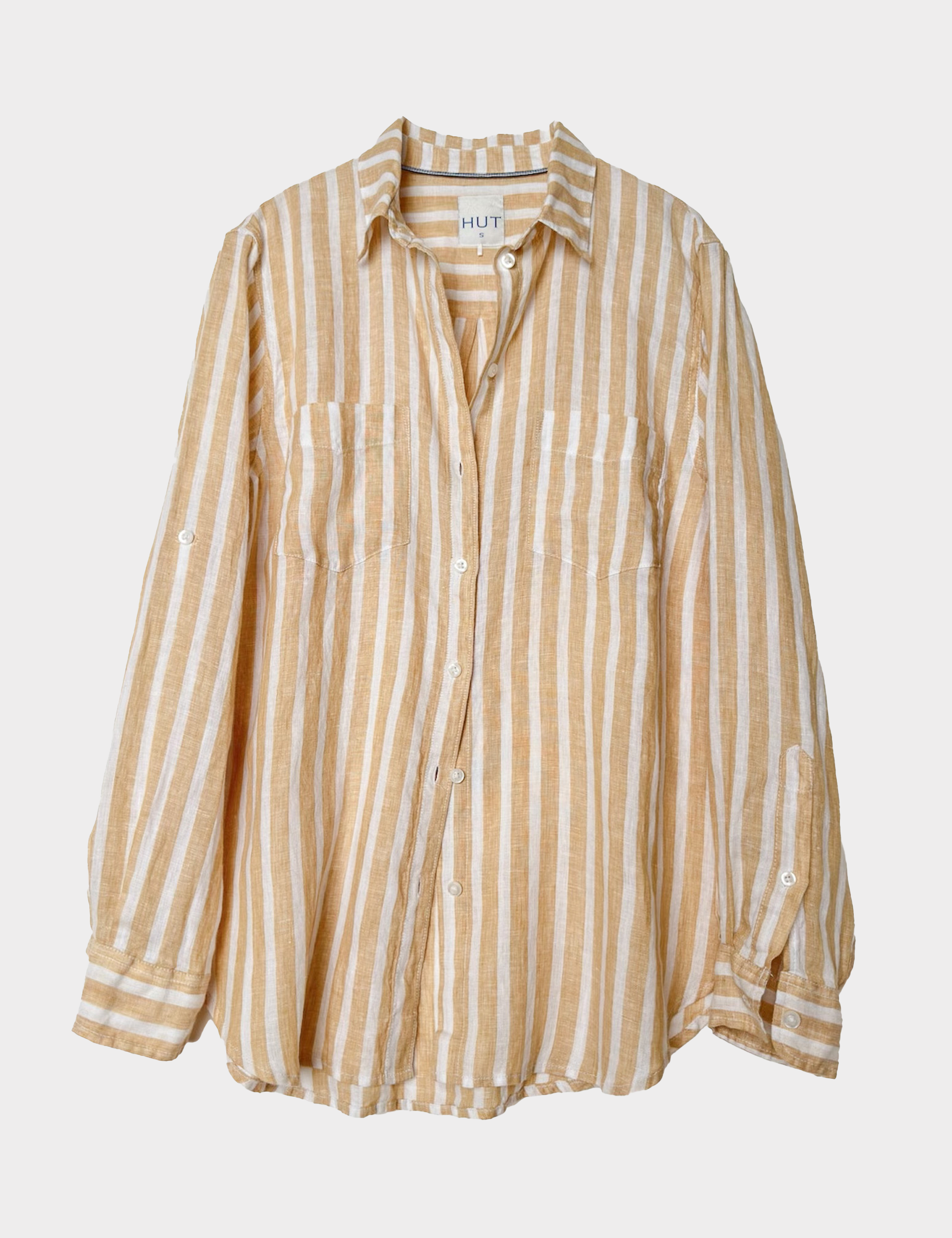 Hut Honeycomb Stripe Boyfriend Linen Shirt on a white background 