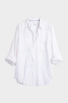 Hut White Oversized linen boyfriend shirt on a light gray background made from organic Belgian Linen with one chest pocket