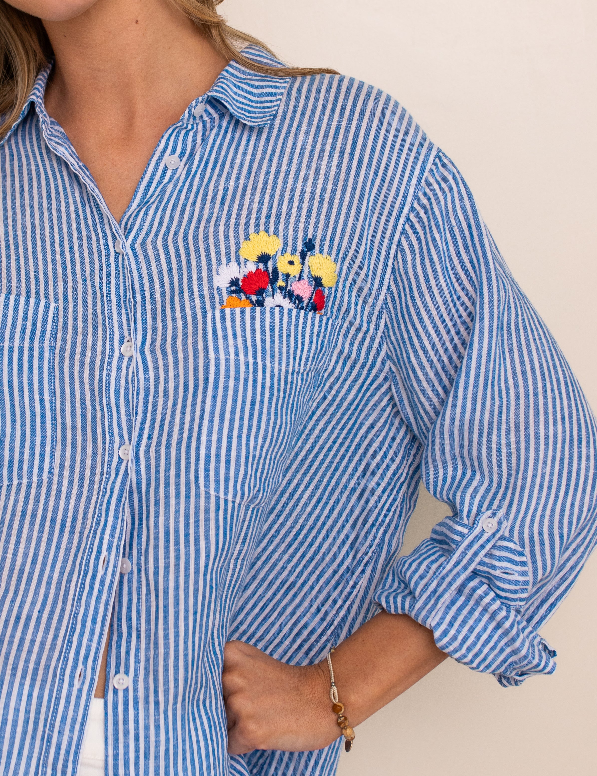 Flowers In My Pocket Boyfriend Linen Shirt