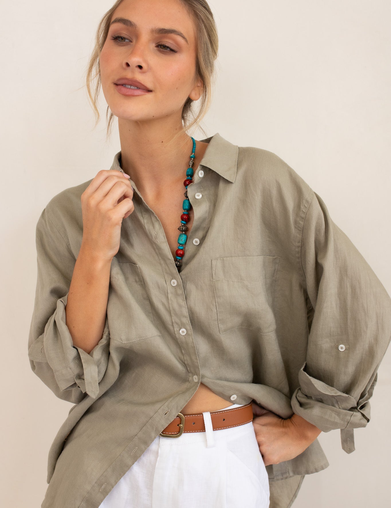 Biscuit Boyfriend Linen Shirt