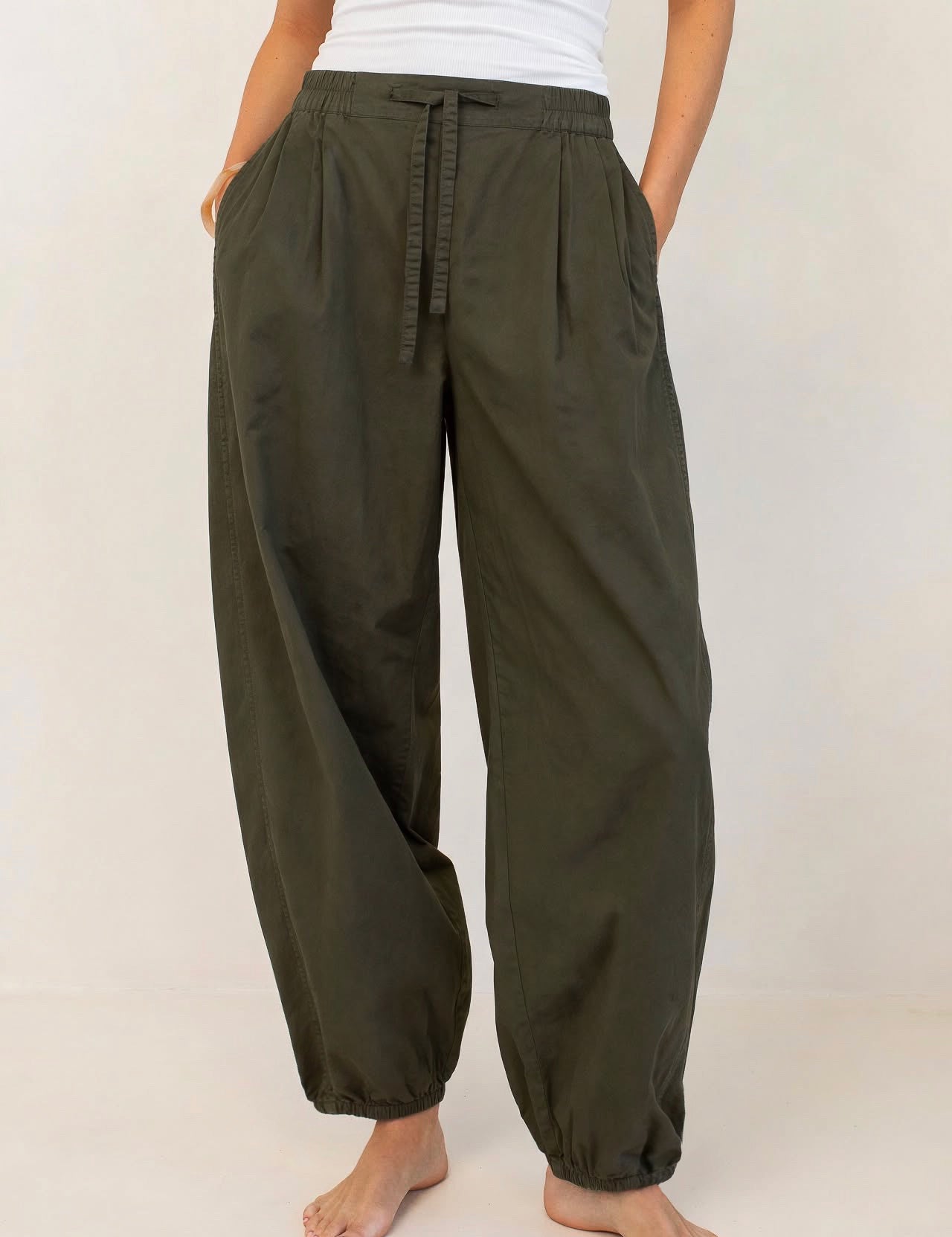 Olive Cotton Barrel Leg Pant